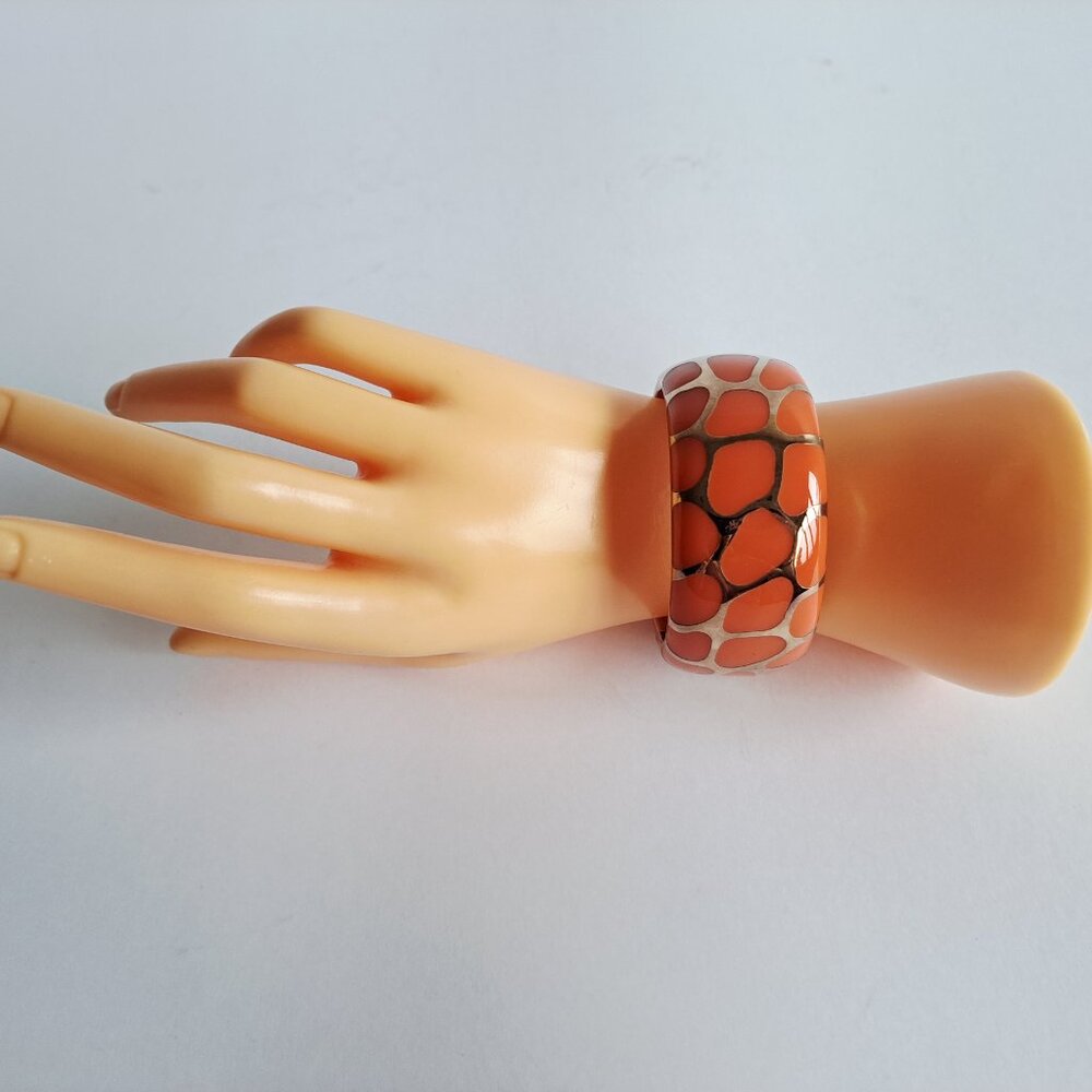New Angelique De Paris 925 Gold Platted Coral Leopard Print Wide Bracelet - Picture 13 of 16